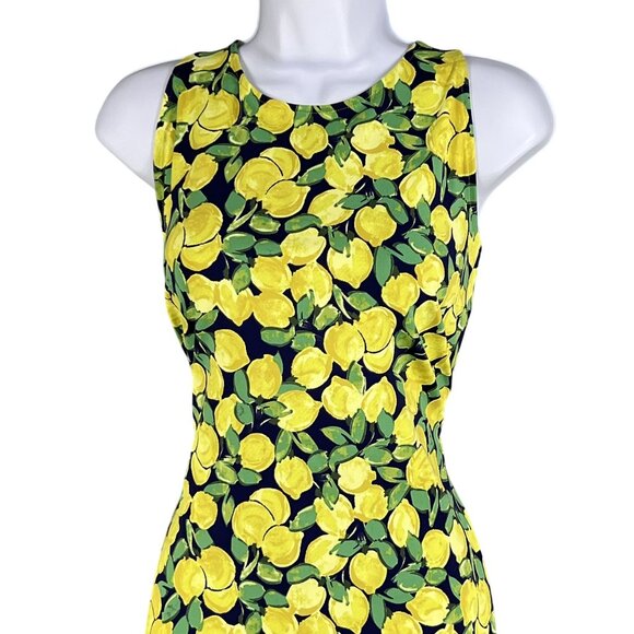 Talbots Women Lp Effortless Jersey Sleeveless Shift Dress Lemon Bunches Slimming - Picture 8 of 14